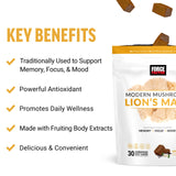 FORCE FACTOR Modern Mushrooms Soft Chews, Lion’s Mane Supplement to Support Memory, Mental Focus, and Mood, Lions Mane Powder Antioxidants Supplement, Delicious Vanilla Bean Flavor, 30 Soft Chews