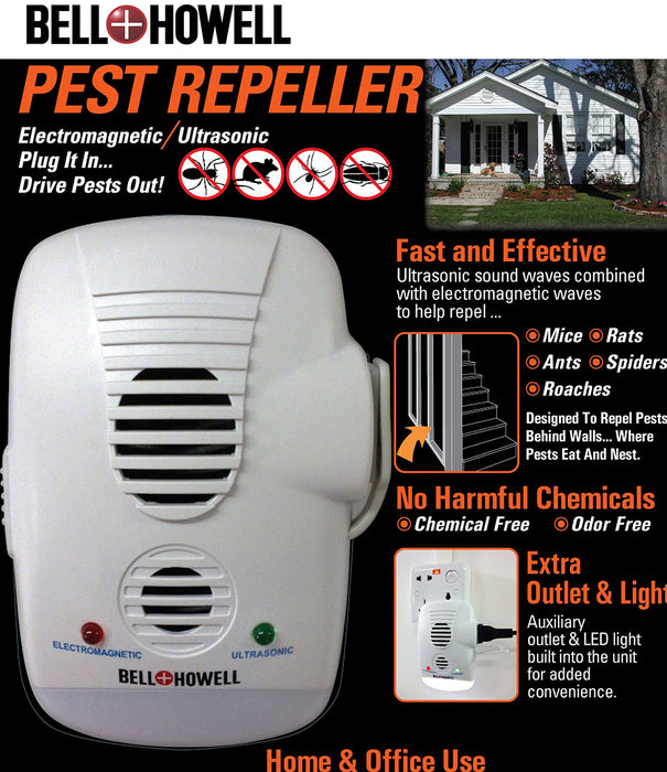 Bell + Howell Ultrasonic Electromagnetic Pest Repeller with AC Outlet and Switch, 1-Count…