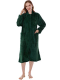 PAVILIA Womens Housecoat Zip Robe, Sherpa Zip Up Front Robe Bathrobe, Fuzzy Warm Zipper House Coat Lounger for Women Ladies Elderly with Pockets, Fluffy Fleece Long - Emerald Green (Small/Medium)