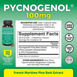Pycnogenol 100mg from French Maritime Pine Bark Extract Capsules - Healthy Blood Circulation Supplements, Antioxidant Protection, Joint Support and Immune Support - 60 Pycnogenol Supplements