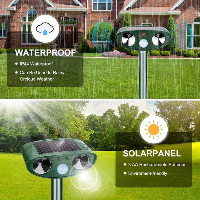 Lubatis 2 Pack Solar Animal Repeller Ultrasonic Animal Repellent Outdoor with Motion Sensor Animal Deterrent Waterproof for Cat Squirrel Deer Raccoon Skunk Rabbit Fox and More