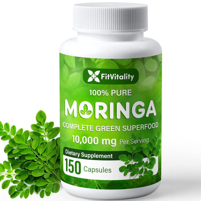 Moringa Capsules| Moringa Oleifera |10,000mg| 150 Capsules| 100% Pure| Non-GMO and Gluten Free Supplement | Complete Green Superfood | Moringa Leaf Extract Powder| Immune System| Energy| Metabolism