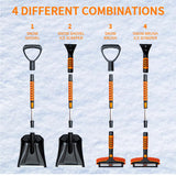 KOKKING 4 in 1 Snow Shovel Kit Extendable Snow Brush 180°Pivoting with Ice Scrapers & Snow Brushes with Foam Grip for Car, Trucks, SUVs, Vehicle (Orange)