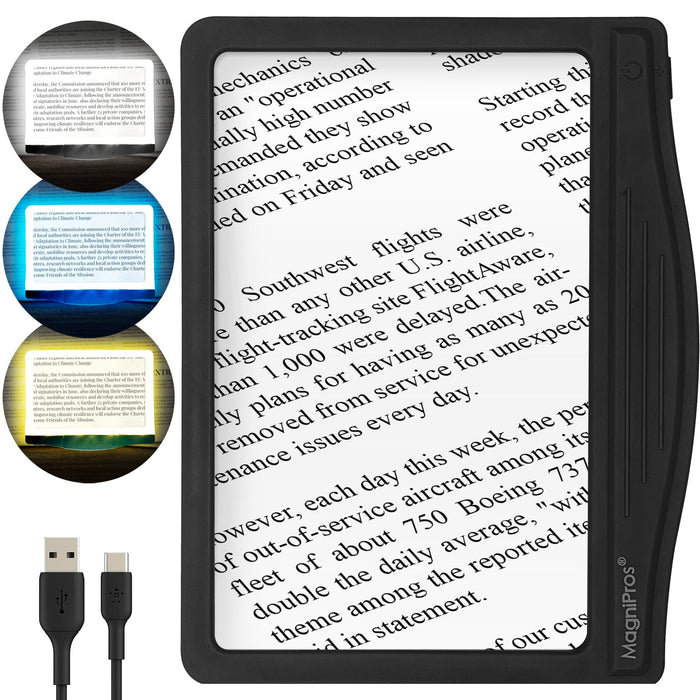 MagniPros See Things Differently 5X Large Ultra Bright LED Page Magnifier with Anti-Glare Lens & 3 Fully Dimmable Light Modes, Relieve Eye Strain- Ideal for Reading Small Prints, Low Vision, Seniors