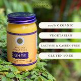 Ancient Organics Ghee, Organic Grass Fed Ghee Butter – Gluten Free Ghee, Clarified Butter, Vitamins & Omegas, Lactose Reduced, 100% Certified Organic, Kosher, USDA Certified – 8 Fl Oz (Pack of 1)