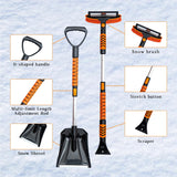 KOKKING 4 in 1 Snow Shovel Kit Extendable Snow Brush 180°Pivoting with Ice Scrapers & Snow Brushes with Foam Grip for Car, Trucks, SUVs, Vehicle (Orange)