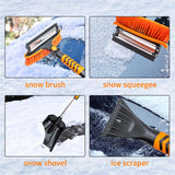 KOKKING 4 in 1 Snow Shovel Kit Extendable Snow Brush 180°Pivoting with Ice Scrapers & Snow Brushes with Foam Grip for Car, Trucks, SUVs, Vehicle (Orange)