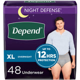 Depend Night Defense Adult Incontinence Underwear for Men, Disposable, Overnight, Extra-Large, Grey, 48 Count (4 Packs of 12), Packaging May Vary
