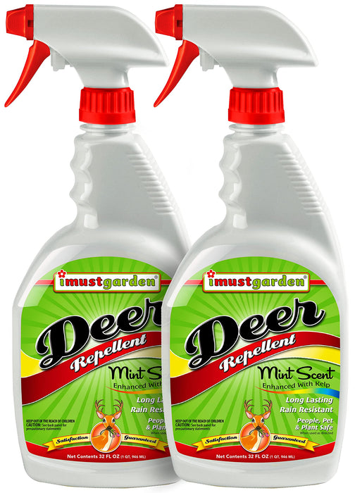 I Must Garden Deer Repellent [2 Pack: Mint Scent 32oz Ready to Use] - Natural Deer Spray for Gardens & Plants