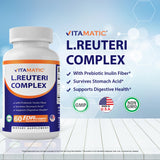 Vitamatic Lactobacillus Reuteri Complex - 22 Billion per DR Capsule - 60 Count - Digestive Support - Made with Prebiotic Inulin Fiber