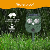 Solar Animal Repeller Waterproof Ultrasonic Animal Repeller Outdoor with Motion Sensor 5 Modes Drive Away Deer, Squirrel, Cat, Coyote, Raccoon