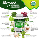 Organic Super Greens Capsules Superfood Fruit Veggie Supplement - 28 Powerful Natural Ingredients with Alfalfa, Beet Root, Tart Cherry & Ginger for Immune & Energy Support, for Men Women, 60 Tablets