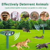 2 Packs Solar Ultrasonic Pest Animal Repeller, Deer Repellent Devices with Motion Sensor, Outdoor Waterproof Deterrent Repel Deer, Cat, Dog, Raccoon, Fox, Skunk, Rabbit, Squirrel for Garden, Yard