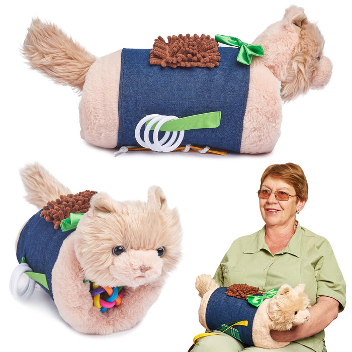 Fidget Muff Cat and Blanket for Elderly | Fidget Blanket for Dementia | Dementia Products for Elderly | Gift and Activities for Seniors with Alzheimer’s or Dementia | Sensory Fidget Toys