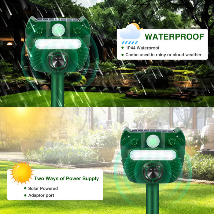 1Pcs Ultrasonic Animal Repellent Outdoor Solar Animal Repeller Waterproof with Motion Detection&Strobe Flashing Light Sensor for Cat,Deer,Skunk Repellent Devices Deterrent for Yard