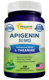 aSquared Nutrition Apigenin 50mg & L-Theanine 200mg - 120 Capsules - Apigenin Supplement Pills for Sleep and Relaxation - Natural Bioflavonoid Extract Found in Chamomile Tea