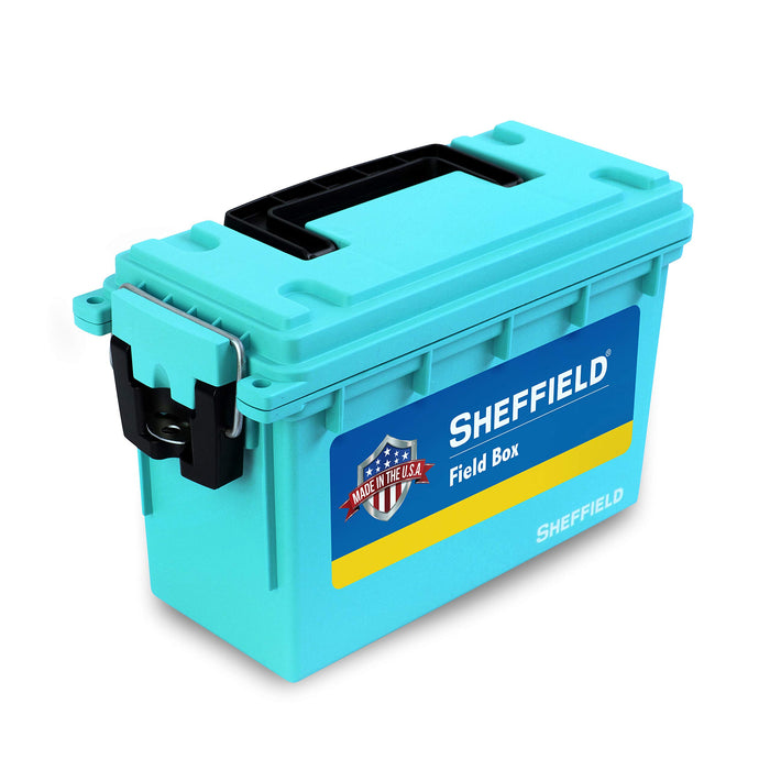 Sheffield 12633 Field Box, Pistol, Rifle, or Shotgun Ammo Storage Box, Tamper-Proof Locking Ammo Can, Water Resistant, Made in The U.S.A, Stackable, Teal