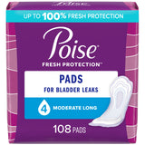 Poise Incontinence Pads & Postpartum Incontinence Pads, 4 Drop Moderate Absorbency, Long Length, 108 Count (2 Packs of 54), Packaging May Vary