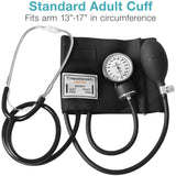 HealthSmart Manual Blood Pressure Monitor, Self Taking Blood Pressure Kit, With Cuff Size 13-17 Inches with Attached Stethoscope, Black, Adult Large