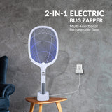 WBM SMART 2 in 1 Electric Bug Zapper, Mosquitoes Trap Lamp & Racket, USB Rechargeable Electric Fly Swatter for Home and Outdoor Powerful Grid 3-Layer Safety Mesh Safe to Touch