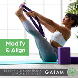 Gaiam Yoga Block 2 Pack & Yoga Strap Combo Set - Yoga Blocks with Strap, Pilates & Yoga Props to Help Extend & Deepen Stretches, Yoga Kit for Stability, Balance & Optimal Alignment - Grey