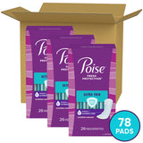 Poise Ultra Thin Incontinence Pads & Postpartum Incontinence Pads, 6 Drop Ultimate Absorbency, Long Length, 78 Count (3 Packs of 26), Packaging May Vary