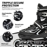 2PM SPORTS Vinal Inline Skates for Men with Light Up Wheels Adjustable Roller Women, Illuminating Outdoor Roller Skates for Kids and Adults - Silver XL