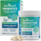 ForestLeaf Clinically Studied Probiotics 100 Billion CFU, 26 Strains with Organic Prebiotic Blend & Digestive Enzymes - Probiotic Prebiotic for Men & Women - Probiotics Digestive Health 30 Capsules