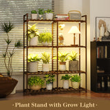 Bamworld Plant Stand with Grow Lights for Indoor Plants Wood Plant Shelf 4 Tier Large Flower Stand for Mutiple Plant Holder Rack for Patio Living Room Balcony