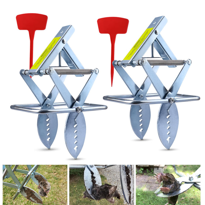 Mole Traps Scissor Solid Metal, Easy Step to Set, Heavy Duty Mole Killer for Lawns, Ground Mole Traps 2 Packs