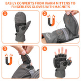 Palmyth Ice Fishing Gloves Convertible Mittens Flip Fingerless Mitt with Thinsulate 3M Warm for Cold Weather and Winter Men Women Photography Running Camera (Gray, X-Large)