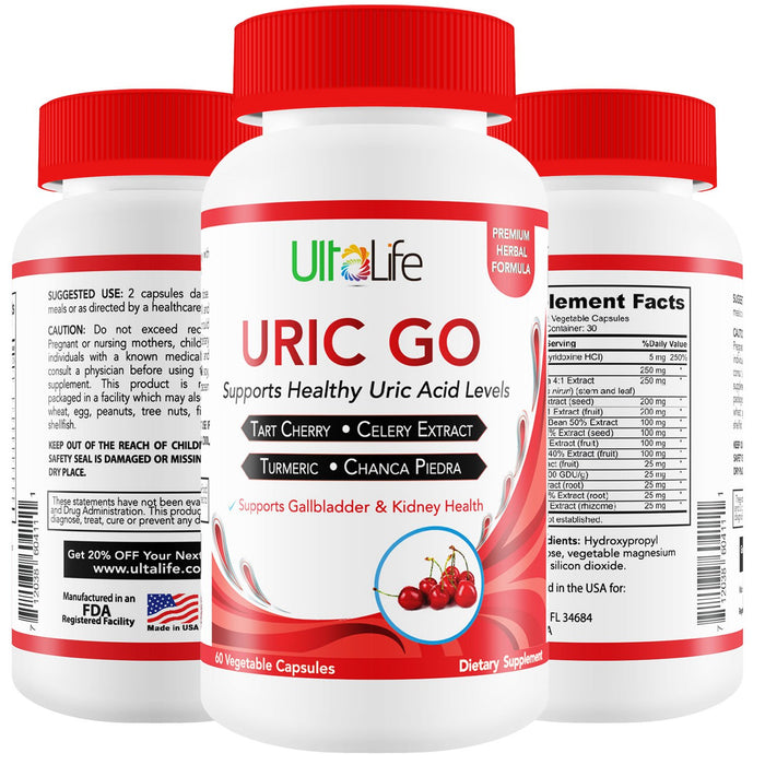 #1 URIC GO Uric Acid Cleanse Support Supplement for G.O.U.T - Natural Kidney Cleanse Detox Formula Chanca Piedra, Celery Seed, Tart Cherry, Cranberry, Pomegranate, Turmeric, Vegan Non-GMO 60 Capsules