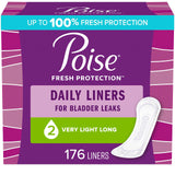 Poise Daily Incontinence Panty Liners, 2 Drop Very Light Absorbency, Long, 176 Count of Pantiliners (4 Packs of 44), Packaging May Vary