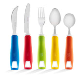 Special Supplies Adaptive Utensils (5-Piece Kitchen Set) Wide, Non-Weighted, Non-Slip Handles for Hand Tremors, Arthritis, Parkinson’s or Elderly Use - Stainless Steel Knives, Fork, Spoons