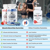 Muscle Munchies Creatine Chewable Gummies for Men & Women-Infused with Beta Alanine-5g of Creatine Per Serving-Increases Strength, Muscle Growth, Endurance, & Recovery-Vegan, NonGMO (Strawberry Burst)