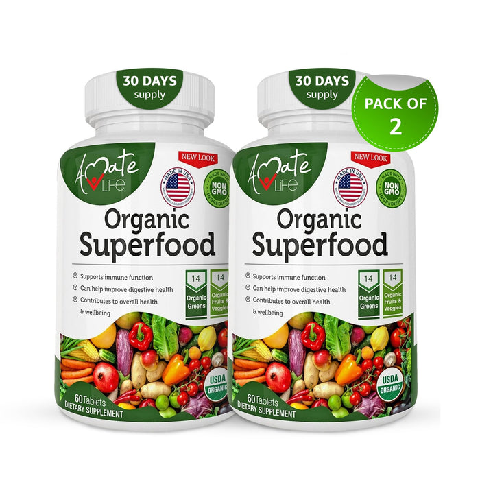 Organic Superfood Greens Fruits and Veggies Complex - Best Dietary Supplement with 14 Greens &14 Fruits & Vegetables with Alfalfa Rich in Antioxidants Organic Ingredients Non-GMO (120 Count Pack of 2)
