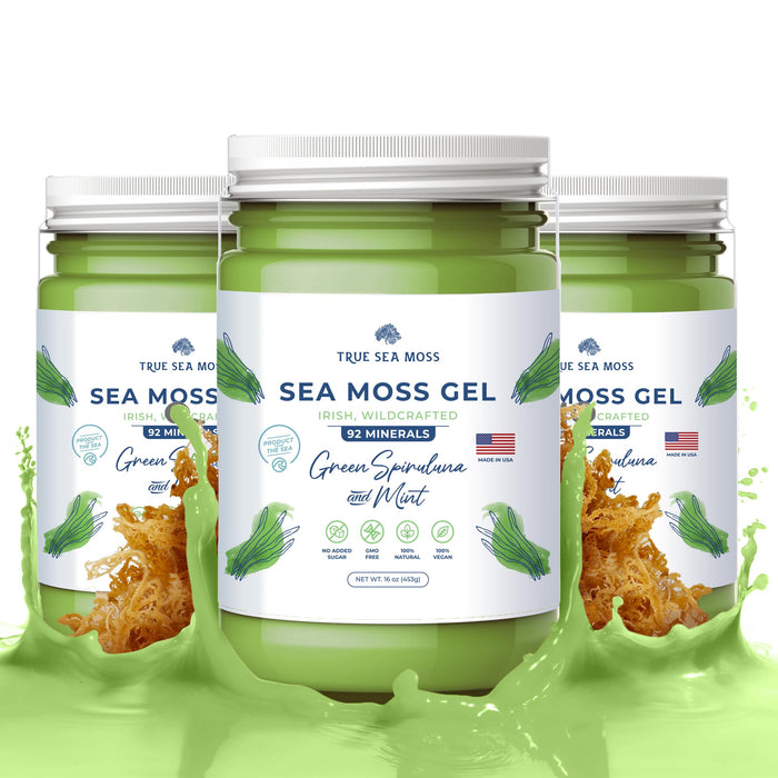 TrueSeaMoss Wildcrafted Irish Sea Moss Gel – Nutritious Raw Seamoss Rich in Minerals, Proteins & Vitamins – Health Supplement, Vegan-Friendly Made in USA (Green Spirulina)