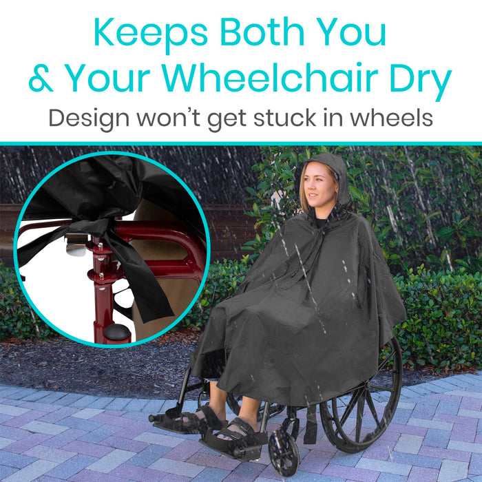 Vive Wheelchair Poncho - Lightweight, Breathable and Waterproof Raincoat - Reusable and Packable Cape With Hood- Men, Women