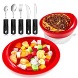 Maxcheck 2 Sets Bowl and Plate Adaptive Utensils Set 1 Set Adaptive Self Feeding Dinnerware with Suction Base 1 Set Non Slip Bendable Cutlery Set for Elderly Disabled People Accessory Supplies