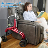 Planetwalk Premium 3 Wheel Rollator Walker for Seniors - Ultra Lightweight Foldable Walker for Elderly, Aluminum Three Wheel Mobility Aid, Brilliant Red