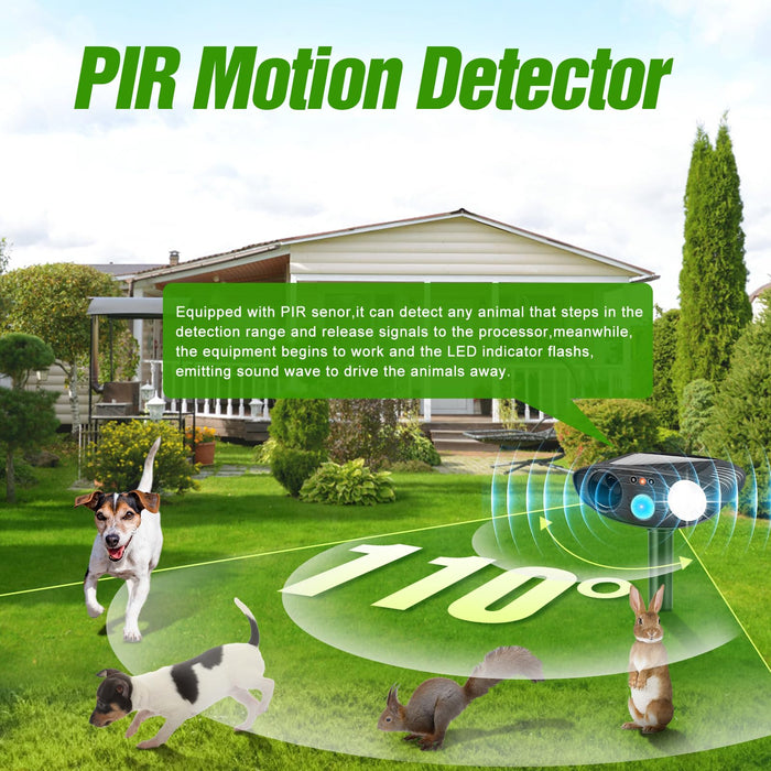 Ultrasonic Cat Deterrent,Solar Powered Deterrent with Motion Sensor and Flashing Lights Outdoor Solar Farm Garden Yard Device,Dogs,Cats,Birds