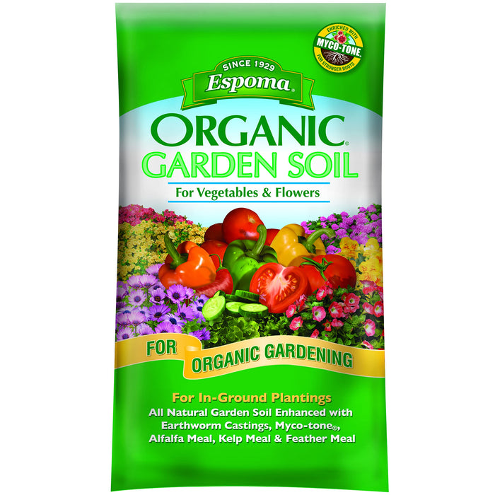 Espoma Organic Vegetable & Flower Garden Soil Natural and Organic in Ground Planting Mix. Use when Planting & Transplanting. For Organic Gardening. 1 Cubic Foot Bag