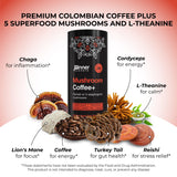 Mushroom Coffee with 5 Adaptogenic Mushrooms - Upgraded Coffee Alternative with Half Caffeine - Arabica Coffee with Lion's Mane, Cordyceps, Chaga, Reishi, Turkey Tail, and L-Theanine (35 Servings)