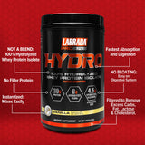 Labrada Hydro 100% Pure Hydrolyzed Whey Protein Isolate Powder, Lactose Free, 6g BCAA’s, 4.5g Glutamine, Fastest Digesting Whey Available, Instant Mixing, Delicious Taste (Vanilla)