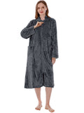 PAVILIA Womens Housecoat Zip Robe, Sherpa Zip Up Front Robe Bathrobe, Fuzzy Warm Zipper House Coat Lounger for Women Ladies Elderly with Pockets, Fluffy Fleece Long - Dark Gray (Small/Medium)