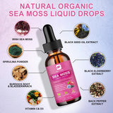 3000mg Sea Moss Liquid Drops - Black Seed Oil & Irish Sea Moss Gel with Burdock Root Bladderwrack, Elderberry, 6X Stronger Qrganic Seamoss Raw for Immunity Booster, Joint & Thyroid, Digestive Health