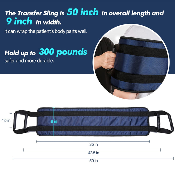 Transfer Nursing Sling for Patient,49.5'' Non-Slip Gait Belt with Padded Handles,Gait Belts Transfer Belts for Seniors,Mobility Standing and Lifting Aid for Disabled, Elderly, Injured Pet