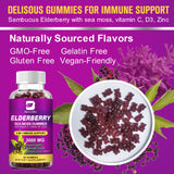 B BEWORTHS Elderberry & Sea Moss Gummies, Organic Black Sambucus Elderberry with Zinc and Vitamin C, D3 for Adults & Kids, Elderberry Gummy Vitamin Supplements for Immune & Energy Support - Vegan