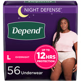 Depend Night Defense Adult Incontinence Underwear for Women, Disposable, Overnight, Large, Blush, 56 Count (4 Packs of 14), Packaging May Vary