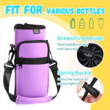 Nuovoware Water Bottle Carrier Bag, 25OZ/710ML Bottle Pouch Holder, Adjustable Shoulder Hand Strap 2 Pocket Sling Neoprene Sleeve Sports Water Bottle Bag for Men Women Kids Hiking Travel, Taro Purple